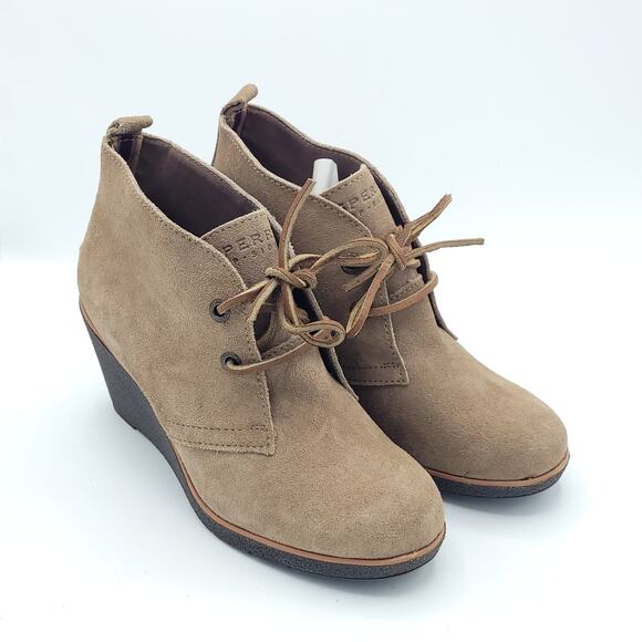 Sperry Harlow Suede Wedge Booties brown womens size 6 - Picture 2 of 9